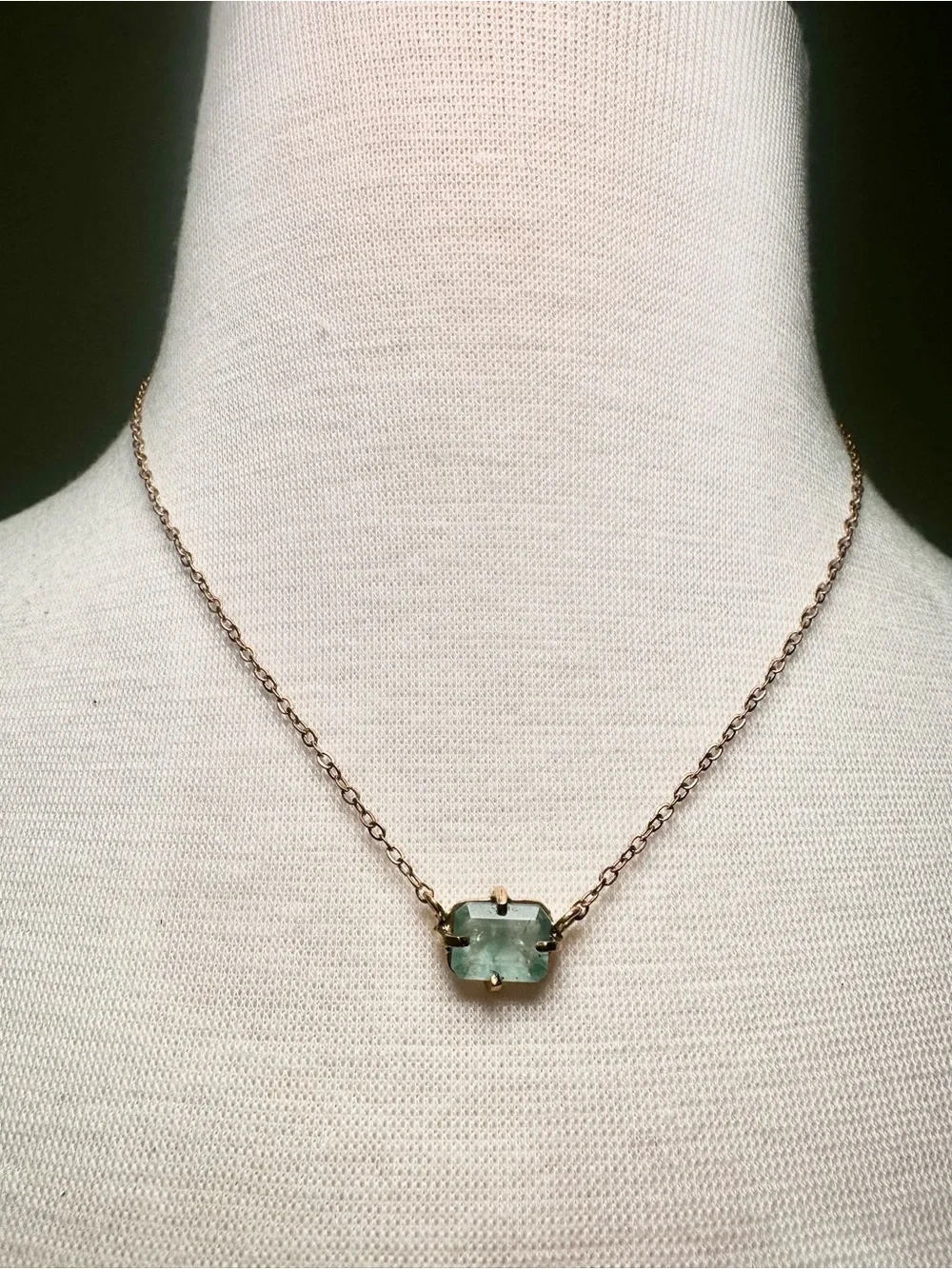 Emerald-Cut Seafoam Green Stone Necklace – Delicate Gold Chain
